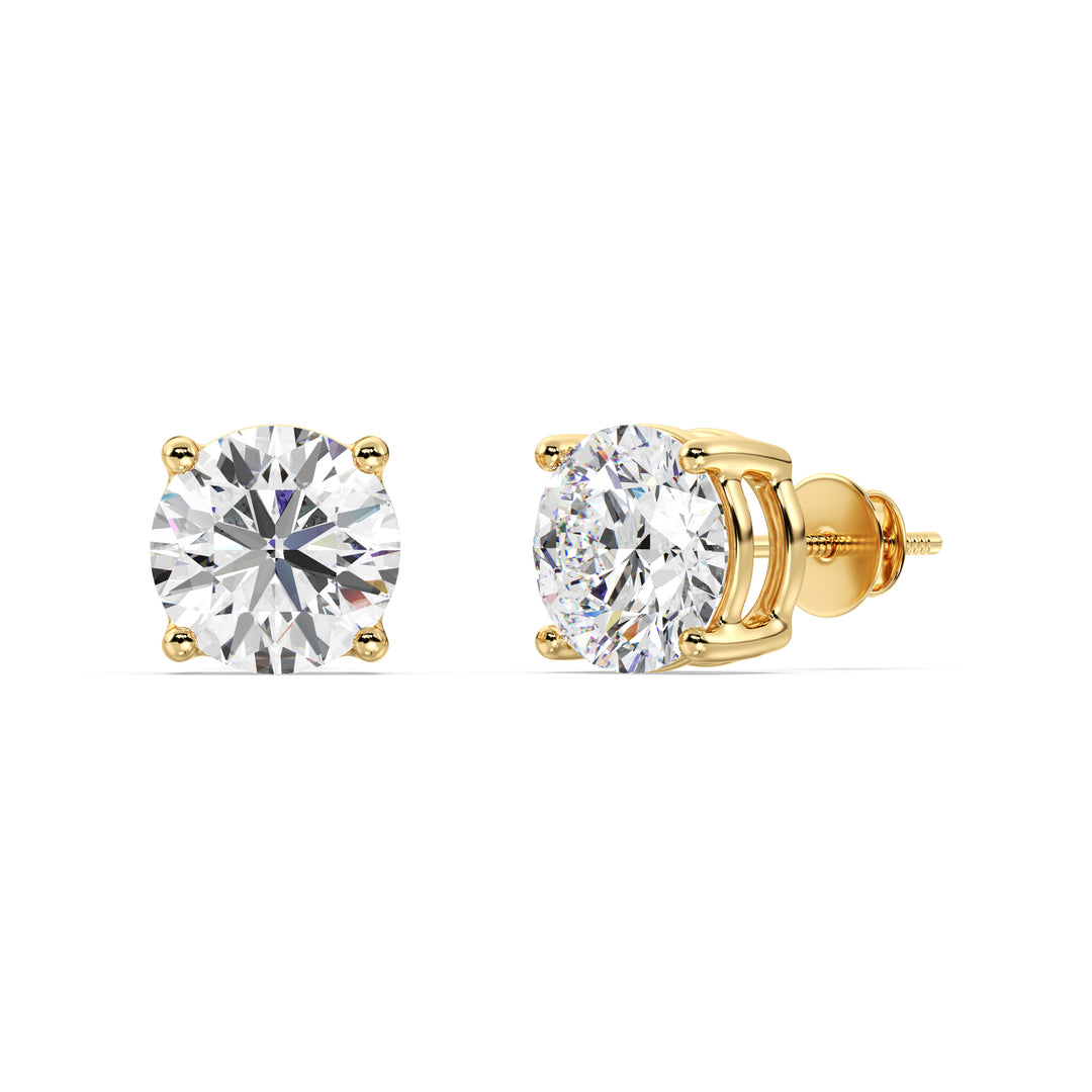 Round cut lab grown diamond stud earrings in yellow gold, 0.20–4.00 CTTW