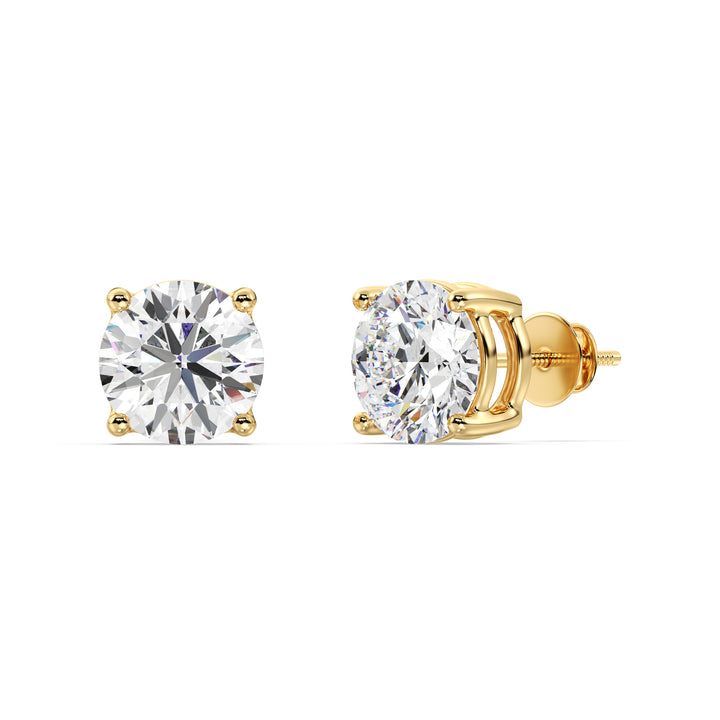 Round cut lab grown diamond stud earrings in yellow gold, 0.20–4.00 CTTW