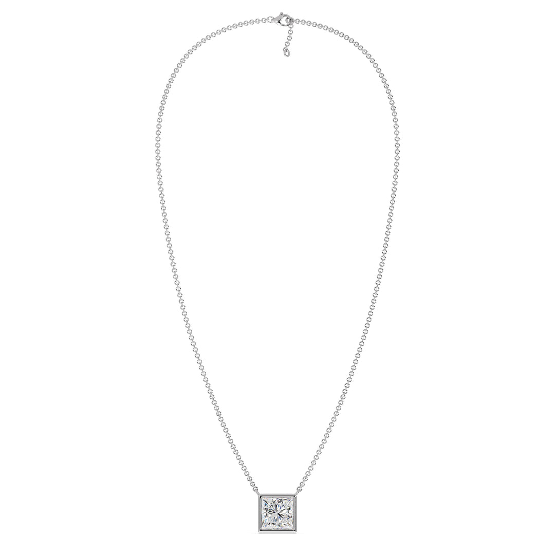 2 Carat Lab-Grown Princess-Cut Diamond Bezel-Set Solitaire Pendant Necklace