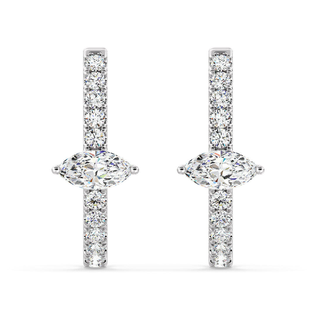 Stunning 18KT White Gold Twist Hoop Earrings Featuring Lab-Grown Diamonds - Round and Marquise Cut, 0.73ct Total