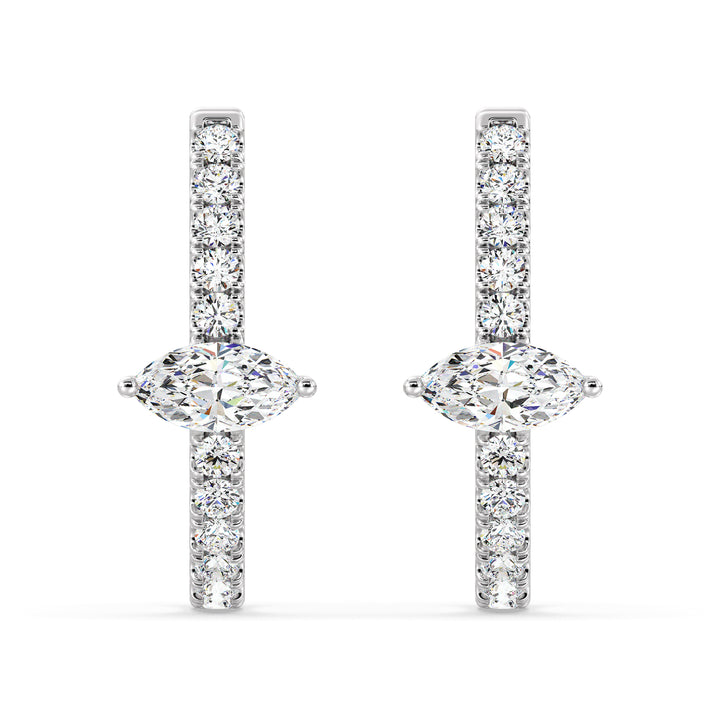 Stunning 18KT White Gold Twist Hoop Earrings Featuring Lab-Grown Diamonds - Round and Marquise Cut, 0.73ct Total