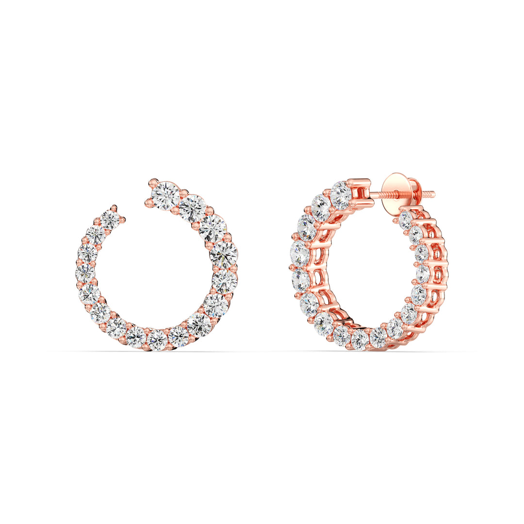 Stylish Graduated Lab-Grown Diamond Open Circle Hoop Earrings in Rose Gold