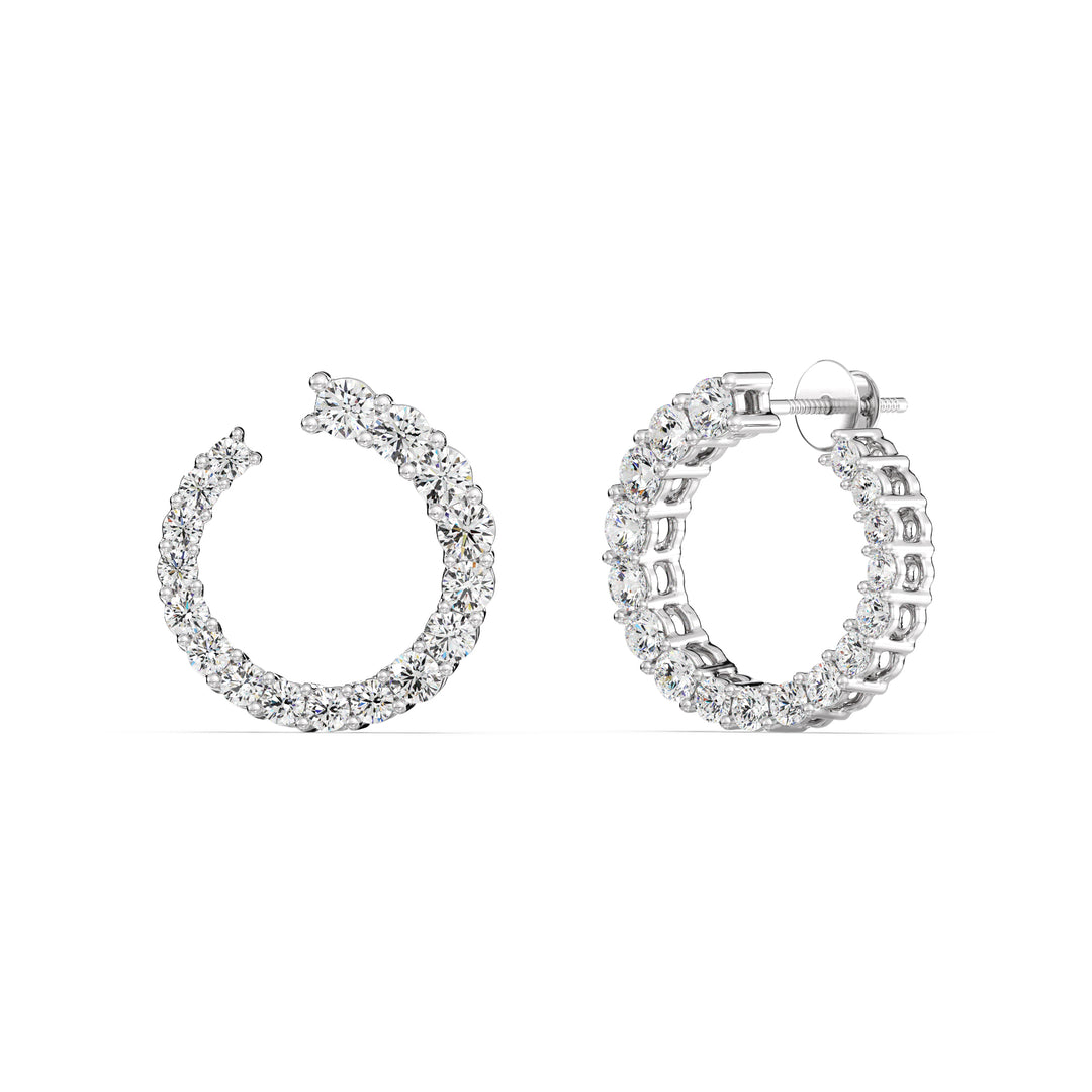 Stylish Graduated Lab-Grown Diamond Open Circle Hoop Earrings in White Gold