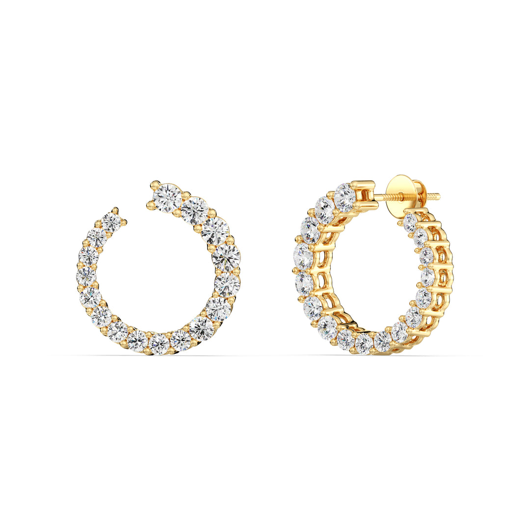 Stylish Graduated Lab-Grown Diamond Open Circle Hoop Earrings in Yellow Gold