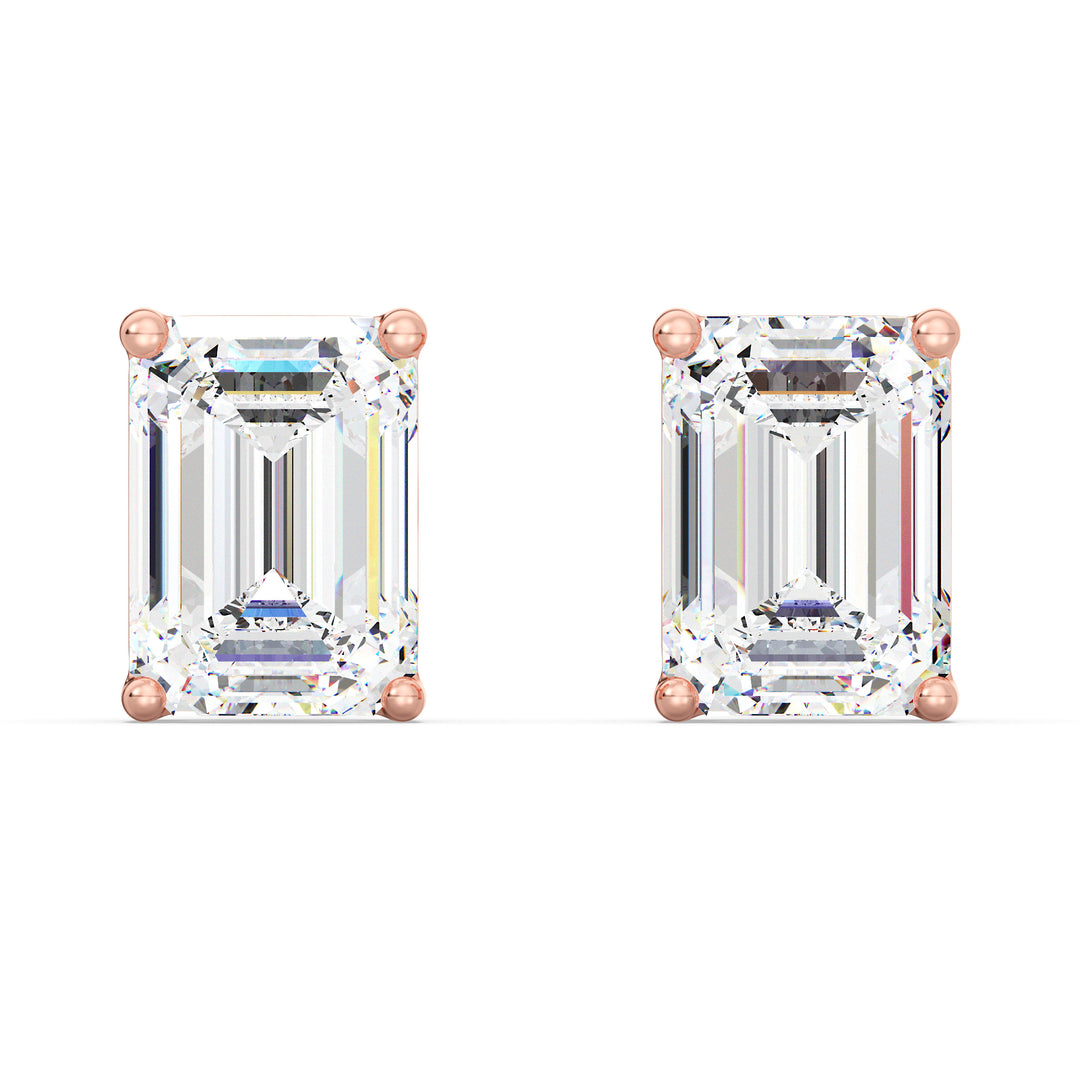 Stylish Rose Gold Lab-Grown Diamond Emerald Stud Earrings