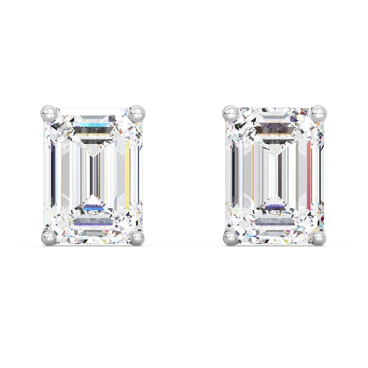 Stylish White Gold Lab-Grown Diamond Emerald Stud Earrings