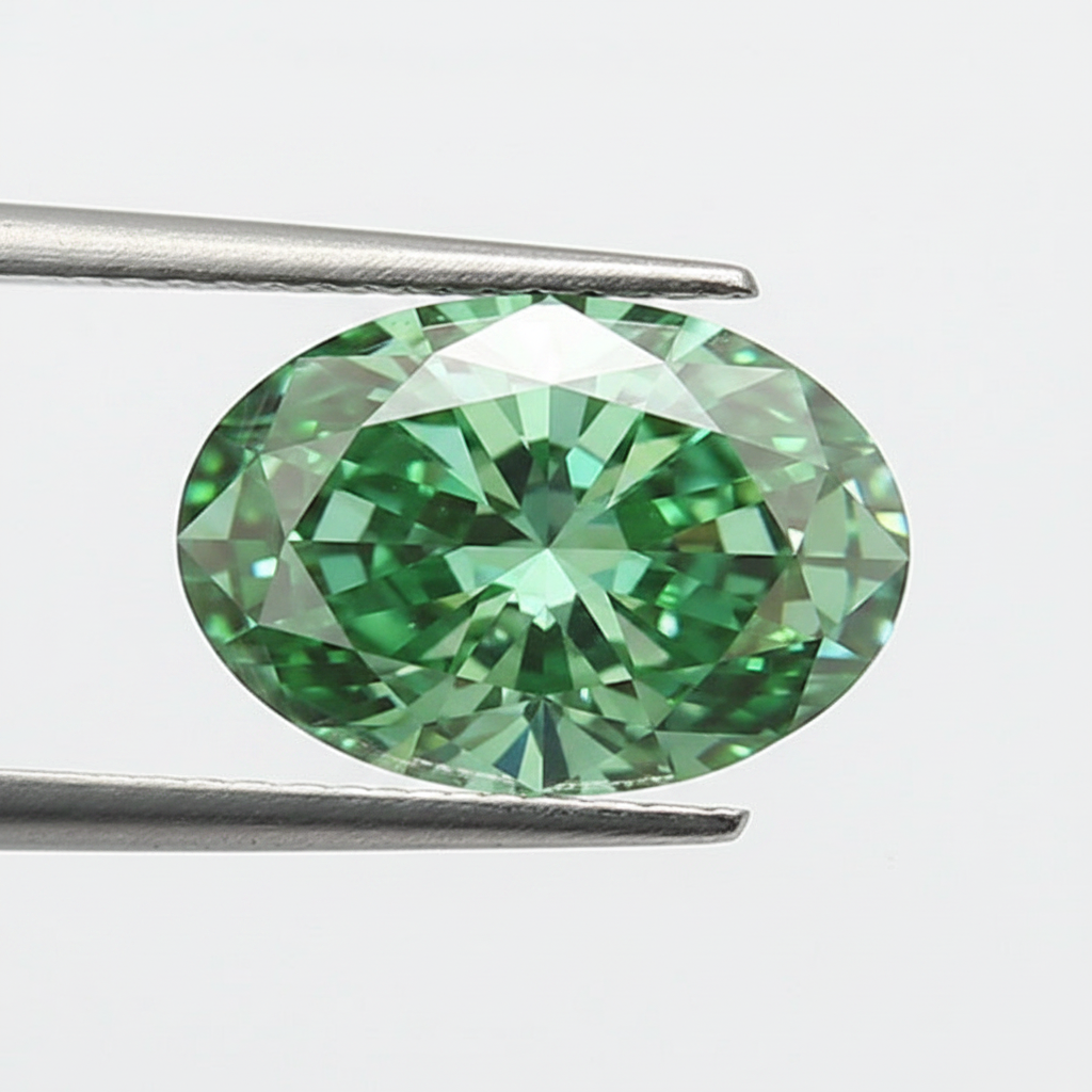 1,00 karaat ovale geslepen laboratoriumdiamant, VS1/fancy levendig groen