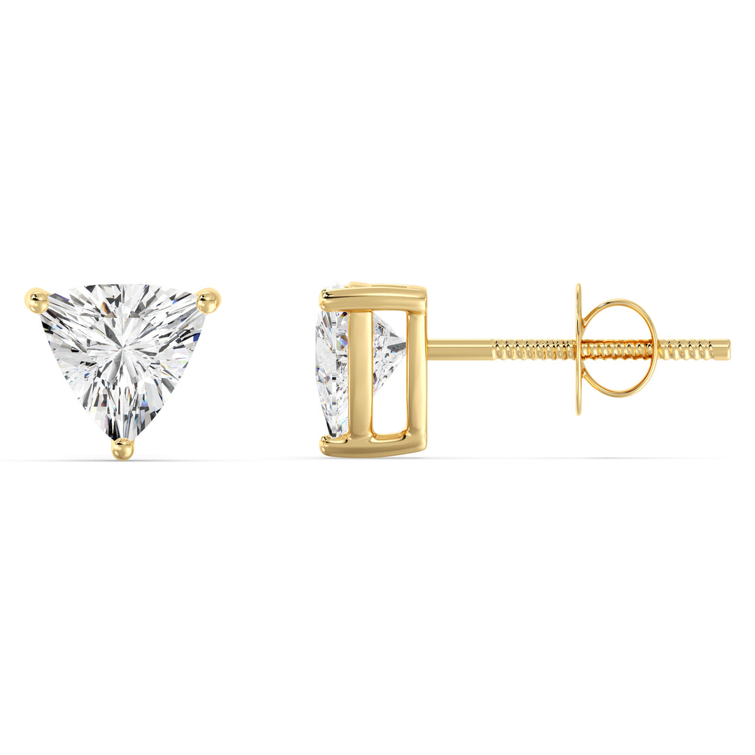 Trillion-Cut Lab Grown Diamond Earrings in Yellow Gold Setting