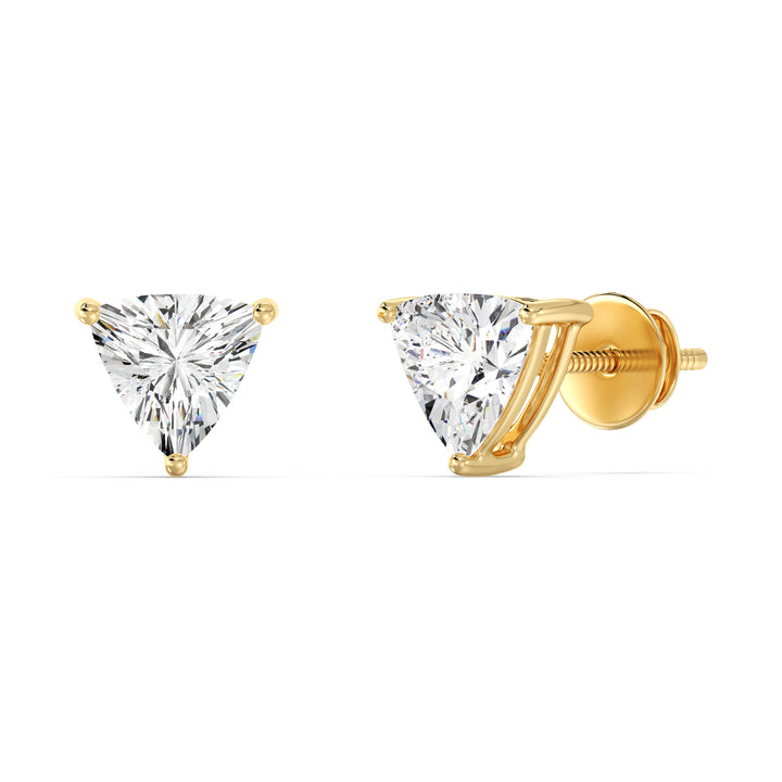 Trillion cut lab grown diamond stud earrings in yellow gold, 0.20–4.00 CTTW