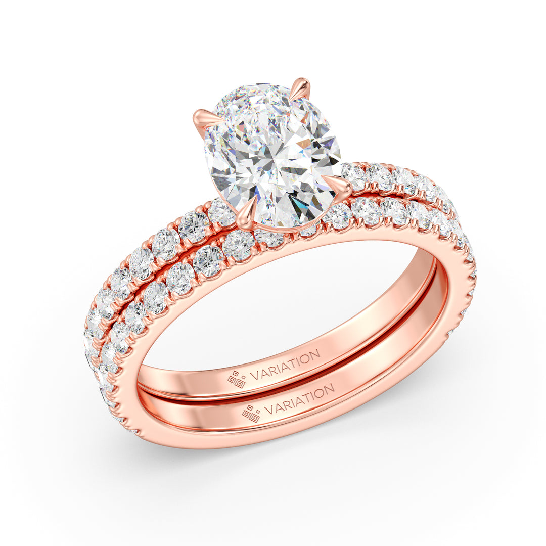 2 Carat Oval Cut Lab Grown Diamond Engagement Ring with Wedding Band Set in 18K Gold