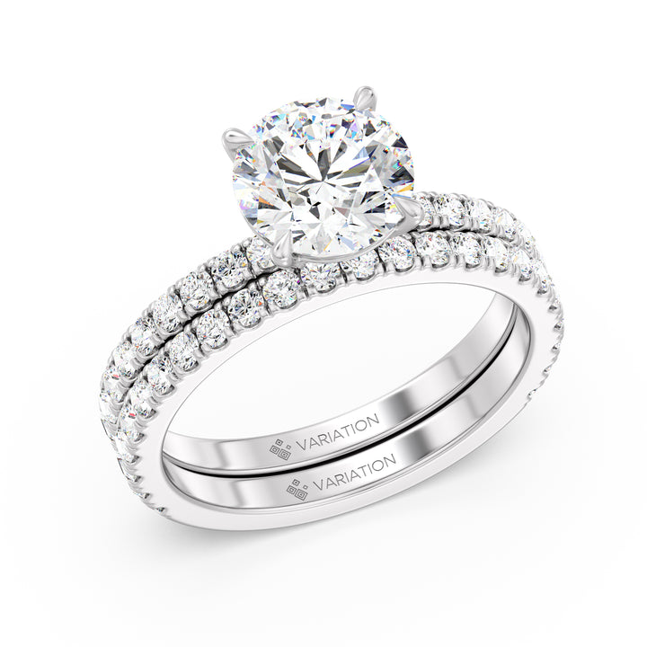 2 Carat Round Cut Lab Grown Diamond Engagement Ring with Wedding Band Set in 18K Gold