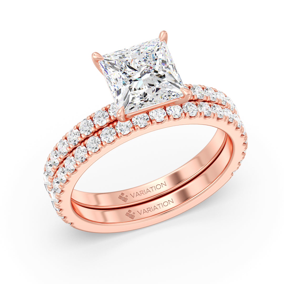 2 Carat Princess Cut Lab Grown Diamond Engagement Ring with Wedding Band Set in 18K Gold
