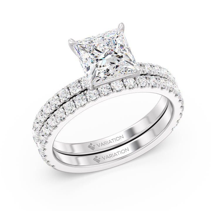 2 Carat Princess Cut Lab Grown Diamond Engagement Ring with Wedding Band Set in 18K Gold