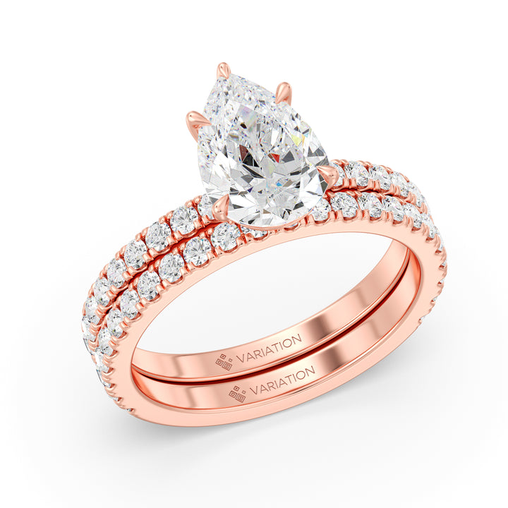 2 Carat Pear Cut Lab Grown Diamond Engagement Ring with Wedding Band Set in 18K Gold
