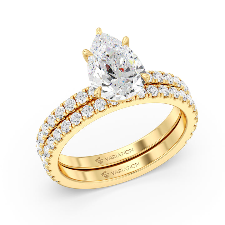 2 Carat Pear Cut Lab Grown Diamond Engagement Ring with Wedding Band Set in 18K Gold