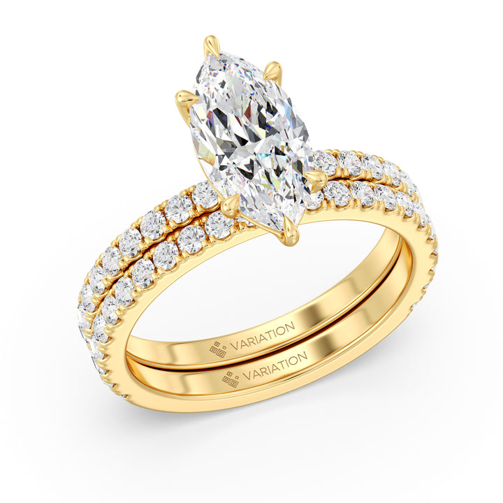2 Carat Marquise Cut Lab Grown Diamond Engagement Ring with Wedding Band Set in 18K Gold