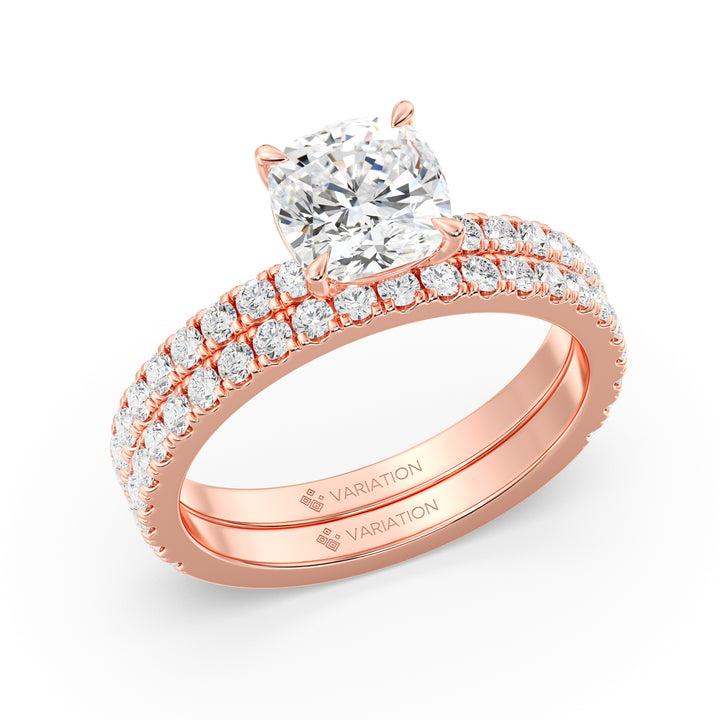 2 Carat Cushion Cut Lab Grown Diamond Engagement Ring with Wedding Band Set in 18K Gold