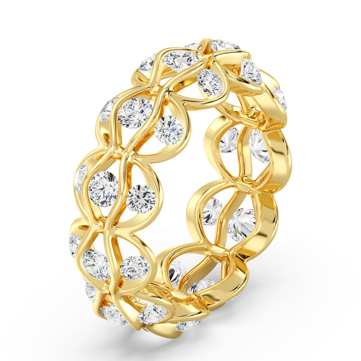 Marquise Wavy Eternity Wedding Band with 33 Round Lab-Grown Diamonds in 18K Solid Gold, 2.72ct Total Weight, Bridal Jewelry