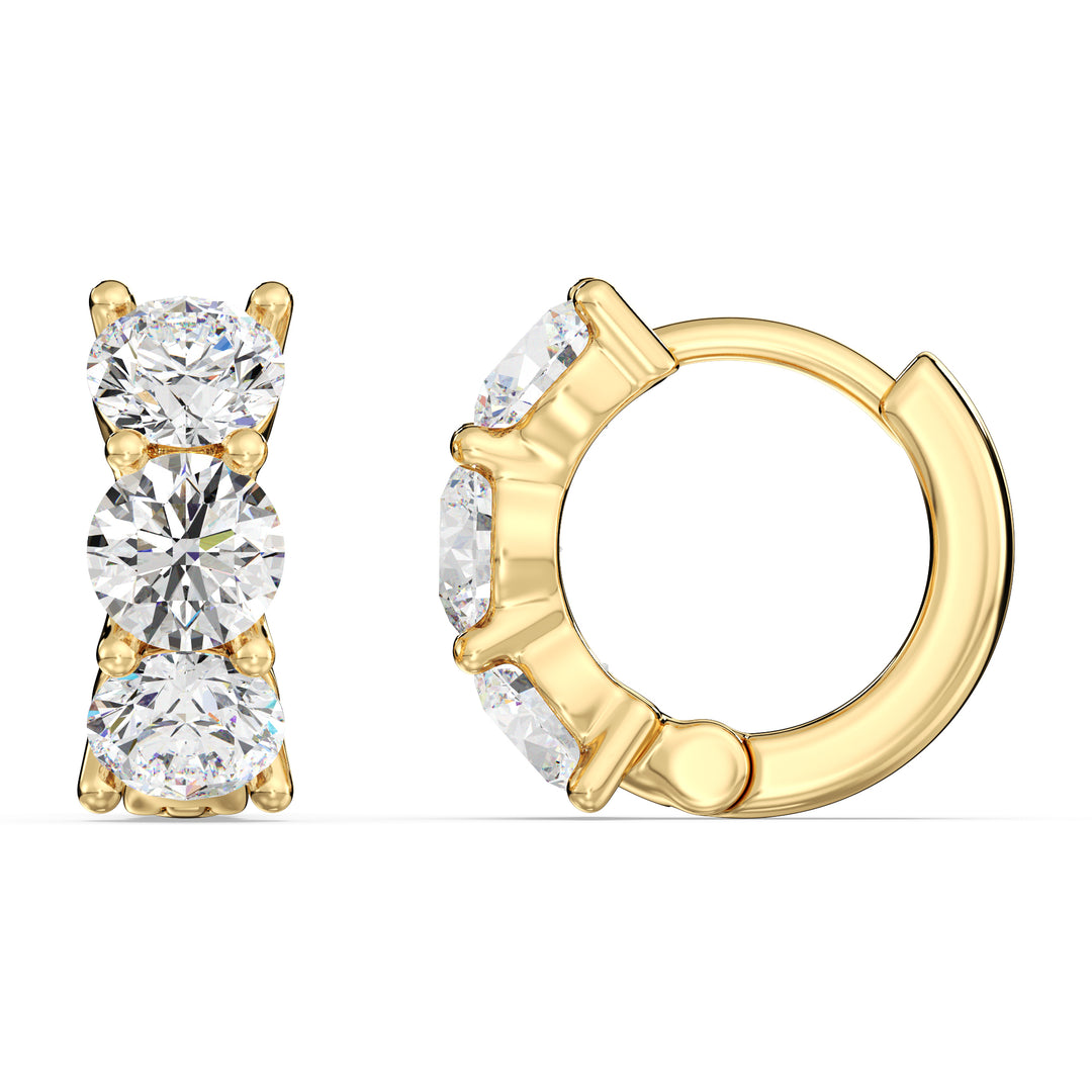 18K Solid Gold Huggie Earrings with 1.38 Ct Round Lab-Grown Diamonds