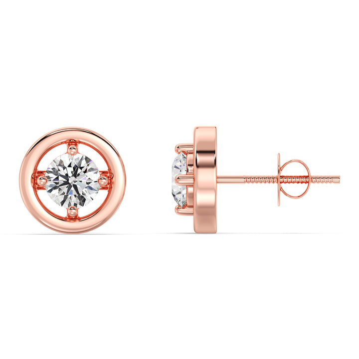 Boucles d'oreilles classiques à tige en or massif 18 carats avec diamants ronds cultivés en laboratoire pour femmes