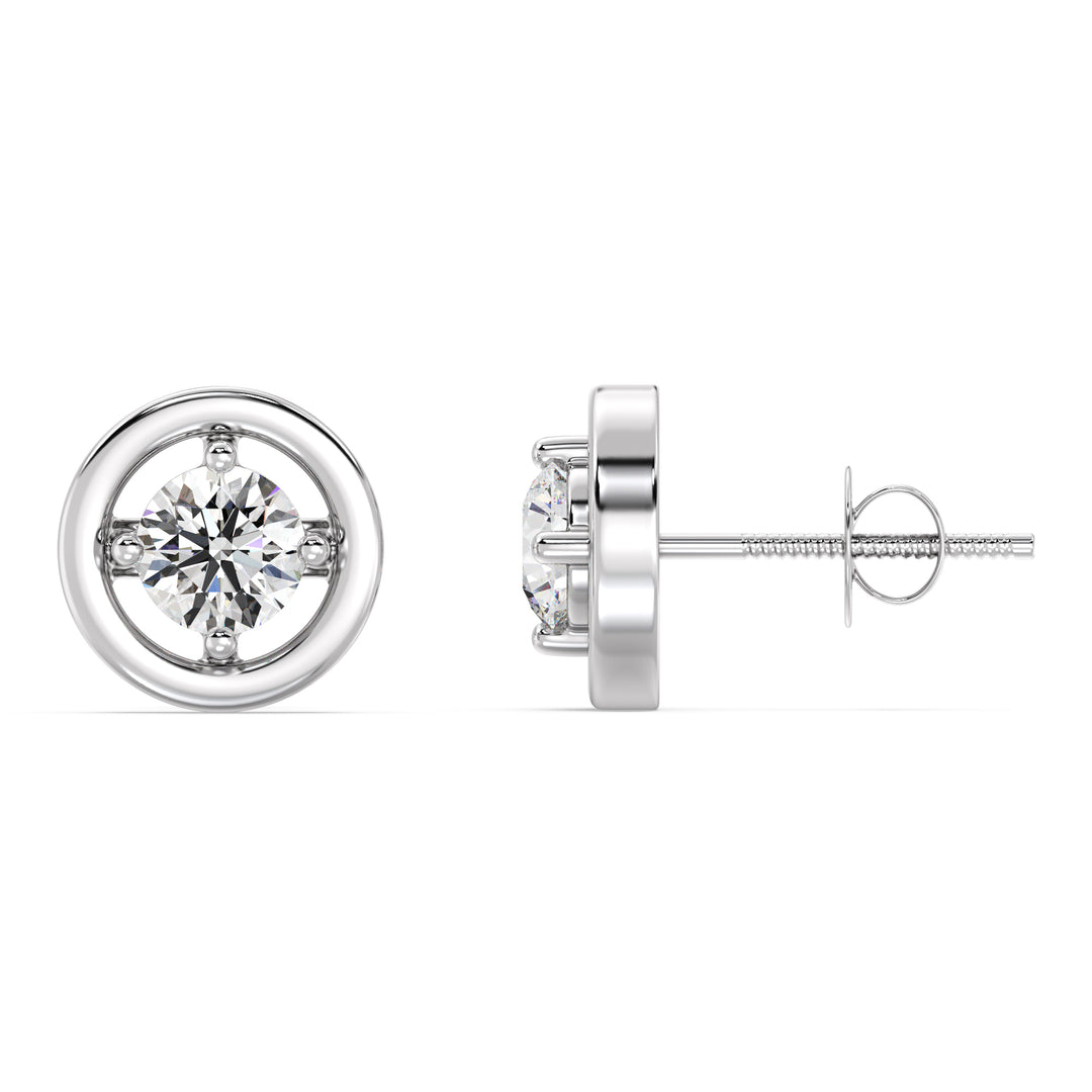 Boucles d'oreilles classiques à tige en or massif 18 carats avec diamants ronds cultivés en laboratoire pour femmes