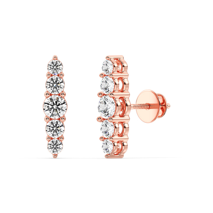 18K Solid Gold Elle Stud Earrings with Screw Backs, 0.46CT Total Lab-Grown Diamonds in Yellow, White, or Rose Gold