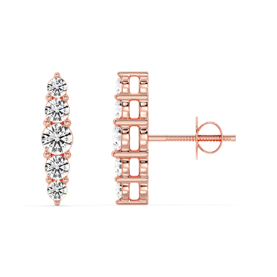 18K Solid Gold Elle Stud Earrings with Screw Backs, 0.46CT Total Lab-Grown Diamonds in Yellow, White, or Rose Gold