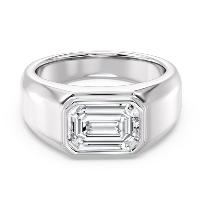 IGI Certified 3 cttw Emerald-Cut Lab-Grown Diamond Men's Bezel Set Engagement Ring in 18k Gold