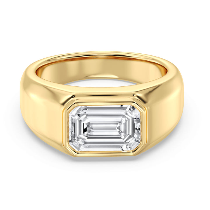 IGI Certified 3 cttw Emerald-Cut Lab-Grown Diamond Men's Bezel Set Engagement Ring in 18k Gold