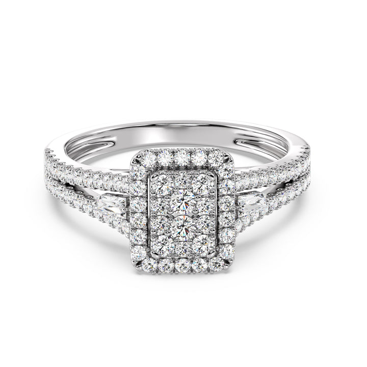 Bague de fiançailles halo à tige fendue en or 18 carats avec diamants de laboratoire de 0,68 ct