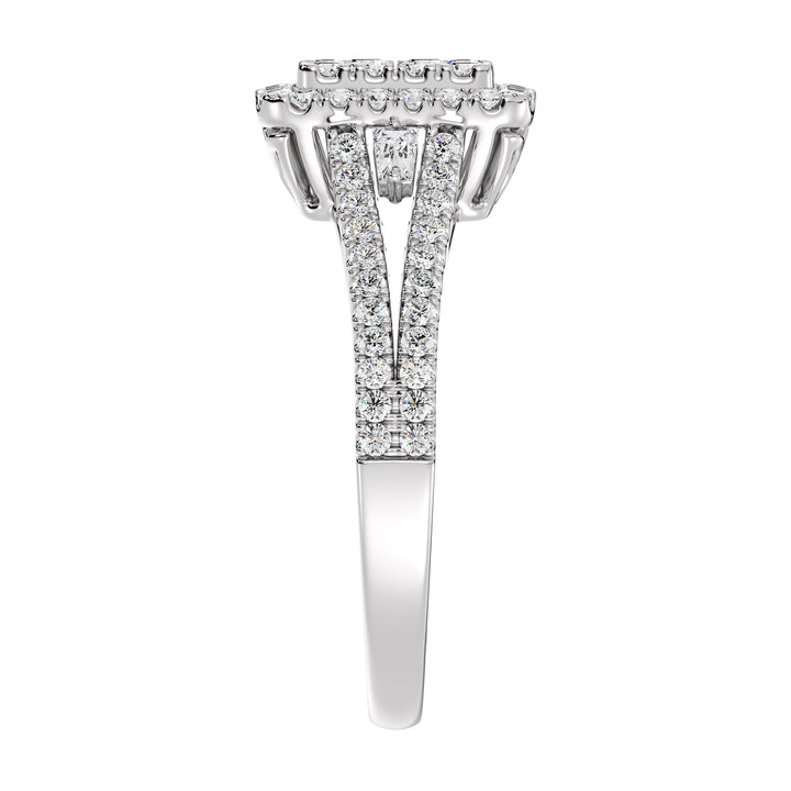 Bague de fiançailles halo à tige fendue en or 18 carats avec diamants de laboratoire de 0,68 ct