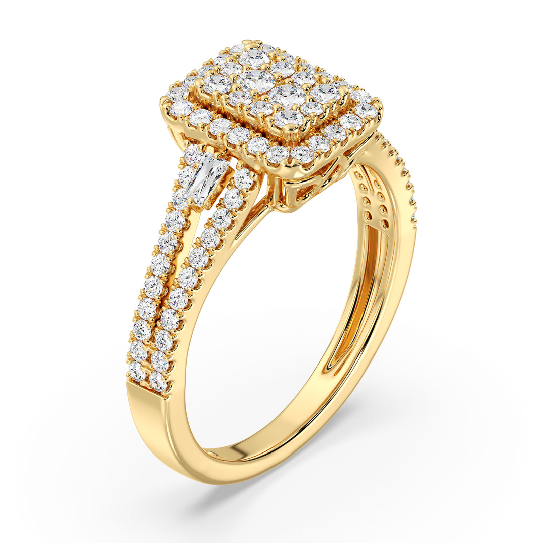 Bague de fiançailles halo à tige fendue en or 18 carats avec diamants de laboratoire de 0,68 ct