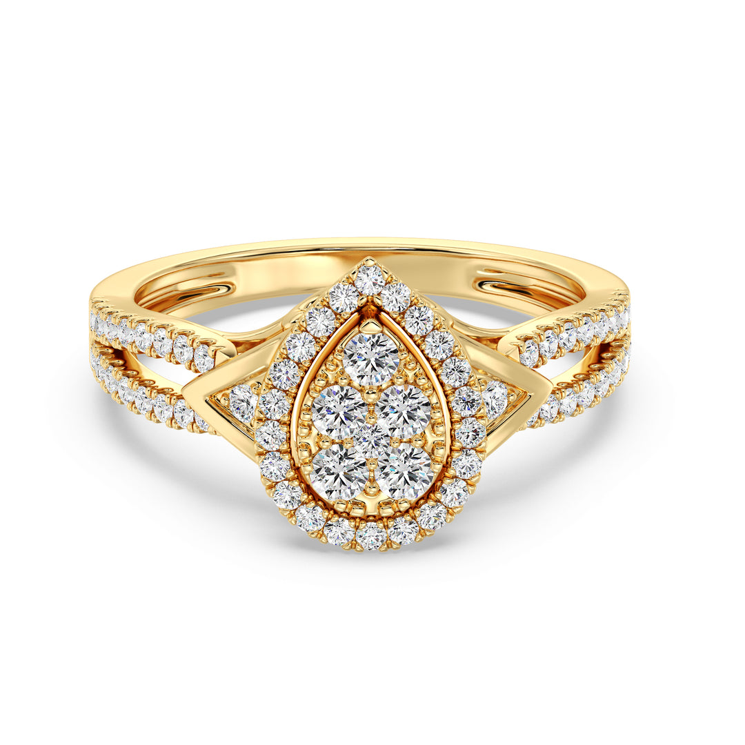 18K Gold Pear-Shaped Engagement Ring with 0.56CT Round-Cut Lab-Grown Diamond