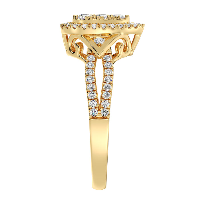 Anel de noivado em forma de pêra de ouro de 18k com diamante de 0,56ct de corte redondo de corte redondo