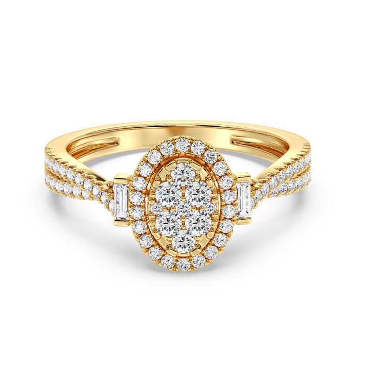 18K Gold Oval Cluster Halo Engagement Ring with 0.67CTTW Lab Grown Diamonds