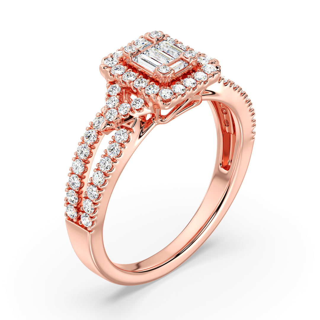 0.73 CTTW Lab-Grown Diamond Square Cluster Halo Engagement Ring in 18K Gold