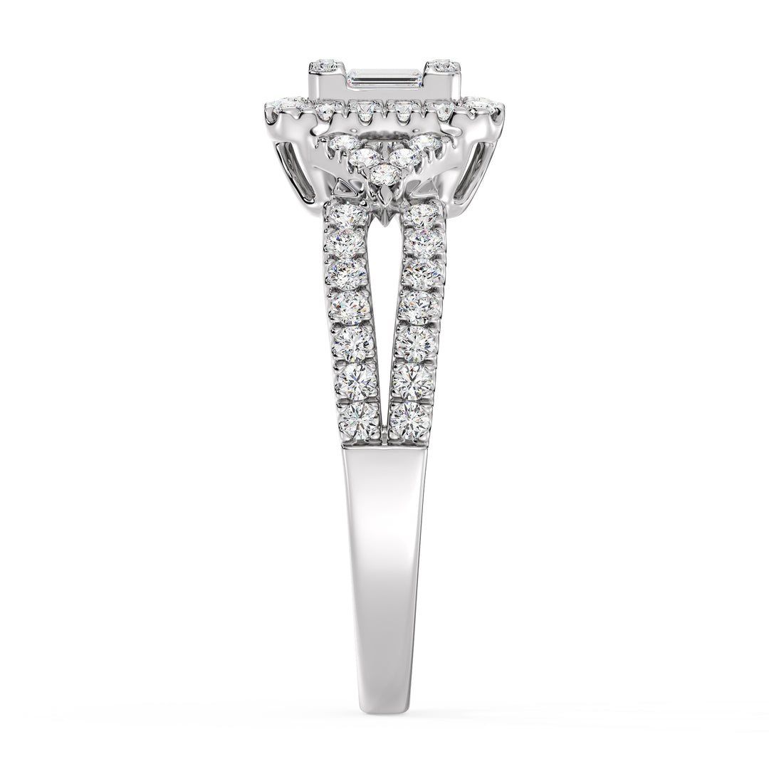 0.73 CTTW Lab-Grown Diamond Square Cluster Halo Engagement Ring in 18K Gold