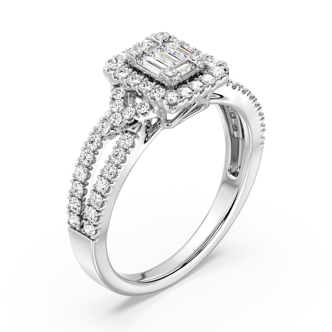 0.73 CTTW Lab Diamond Square Cluster Halo Agrish Ring بالذهب 18K