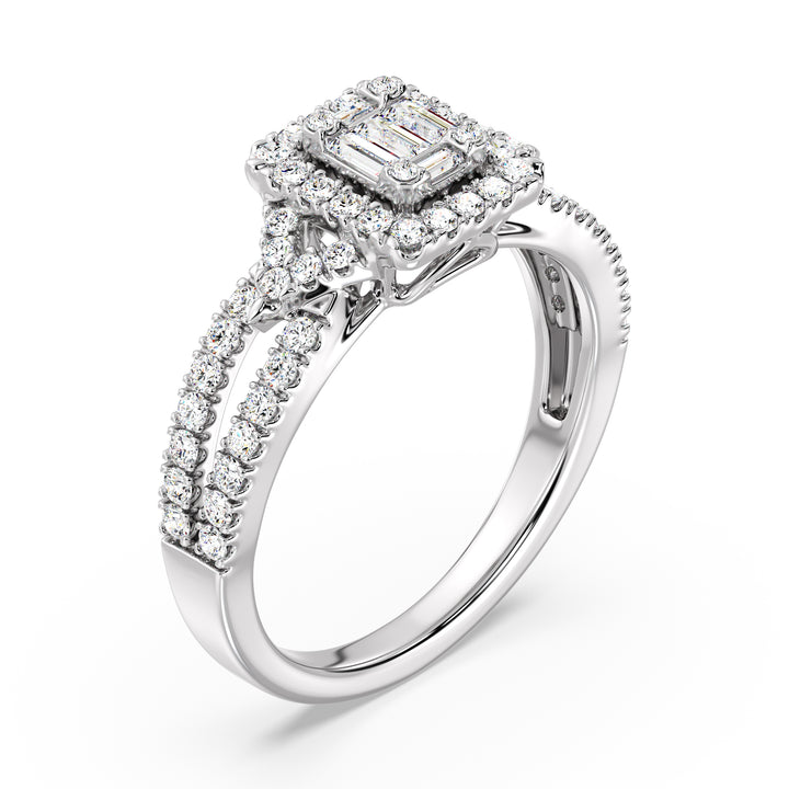 0,73 CTTW LAB-dyrket Diamond Square Cluster Halo Engagement Ring i 18K guld