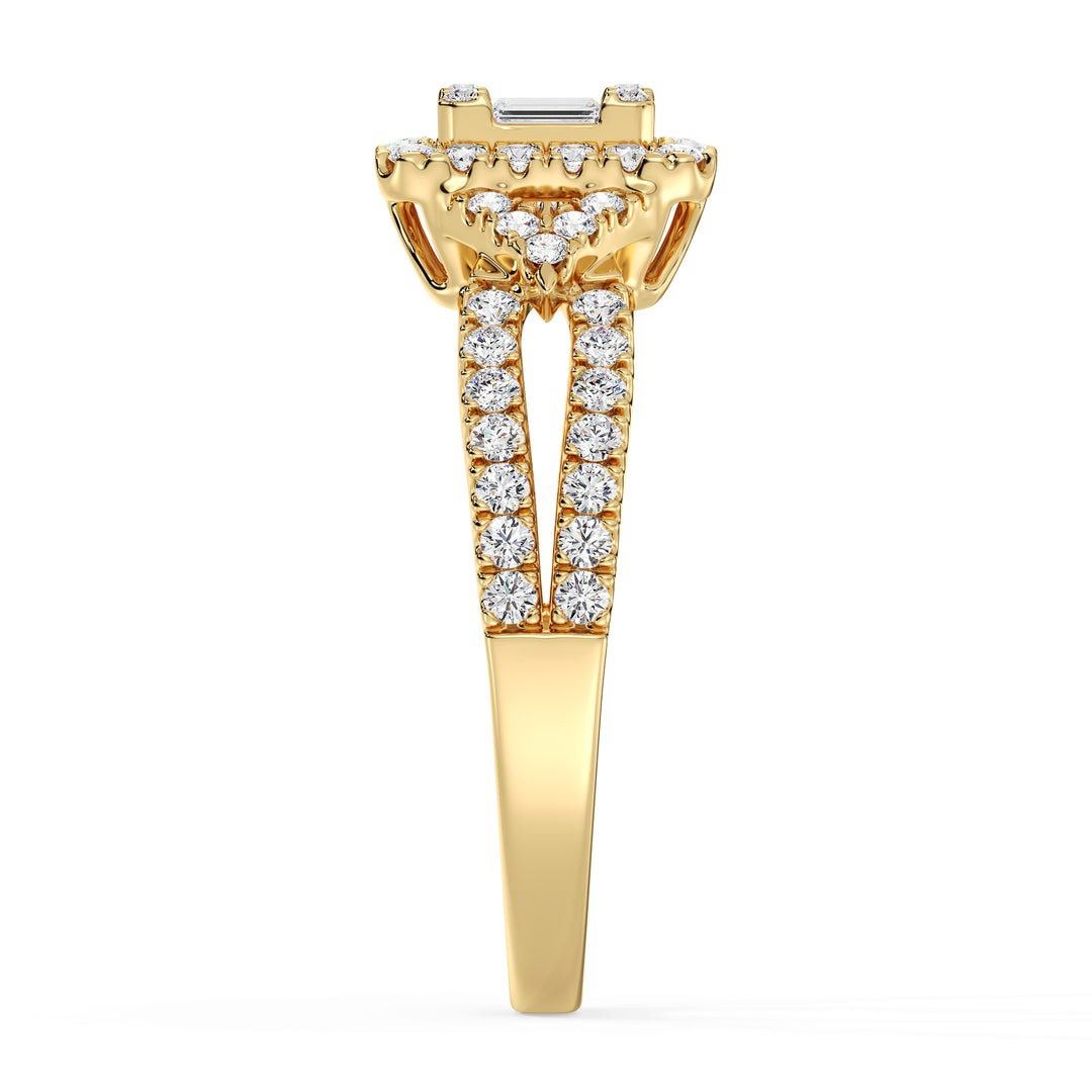 0,73 CTTW Lab-pěstovaný Diamond Square Cluster Halo Engagement Ring in 18k Gold