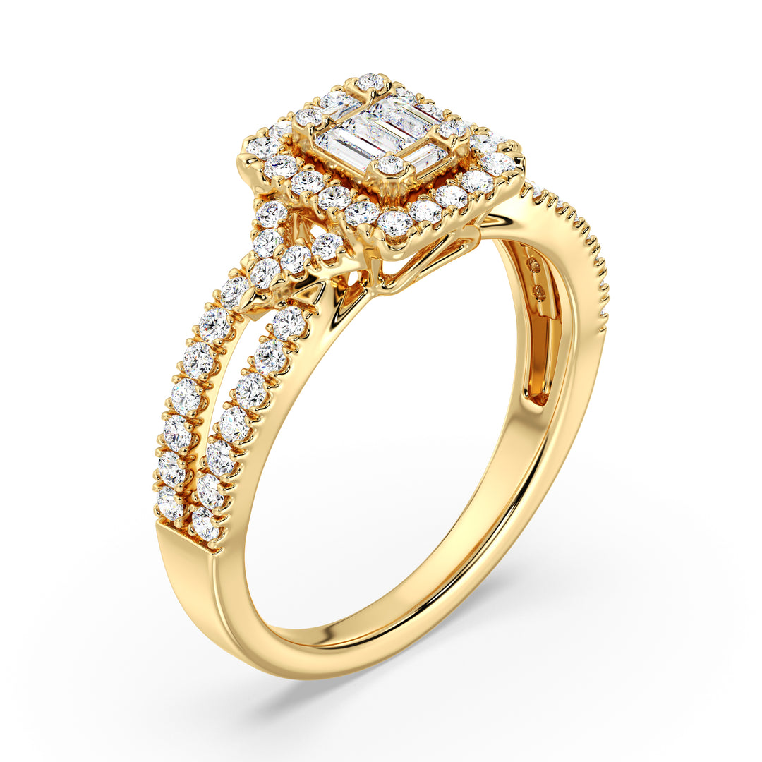 0,73 CTTW Lab-pěstovaný Diamond Square Cluster Halo Engagement Ring in 18k Gold