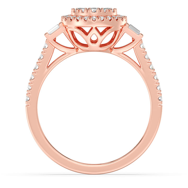 0.74 CTTW Lab yang Ditumbuhkan Lab Round Cluster HALO Engagement Ring dalam 18K Emas