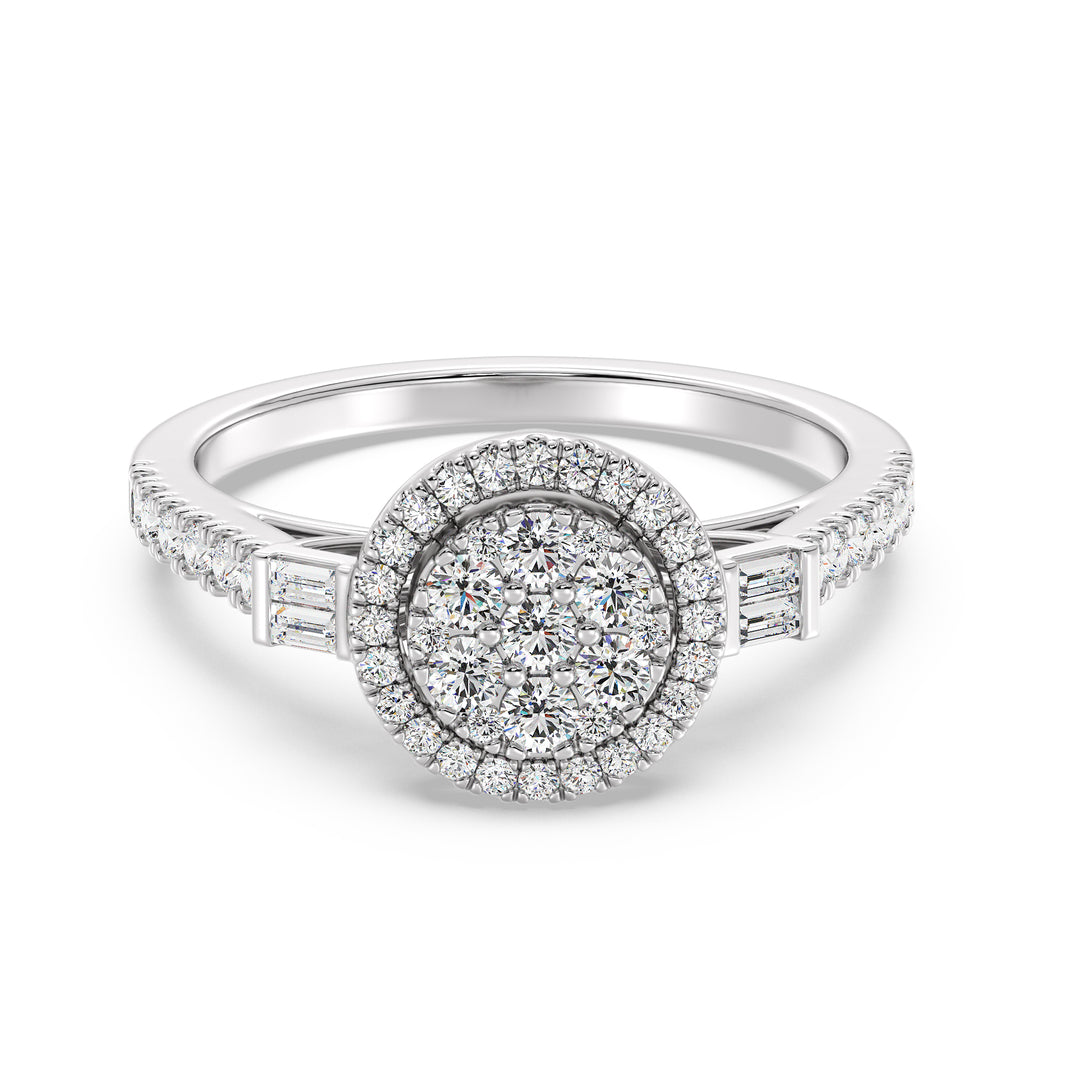 0,74 CTTW LAB-dyrket diamantrunde klynge Halo Engagement Ring i 18K guld