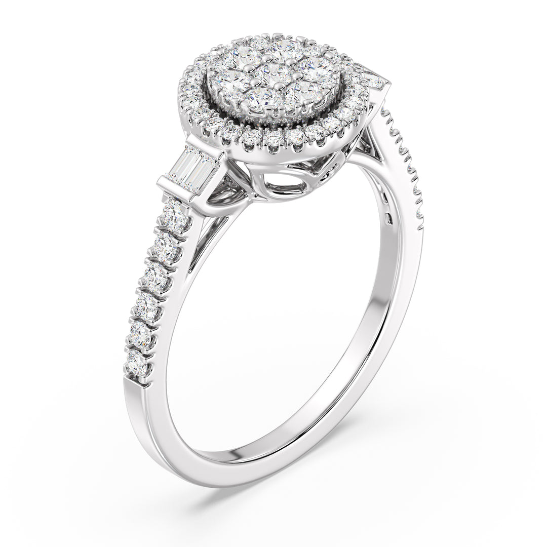 0,74 CTTW LAB-dyrket diamantrunde klynge Halo Engagement Ring i 18K guld