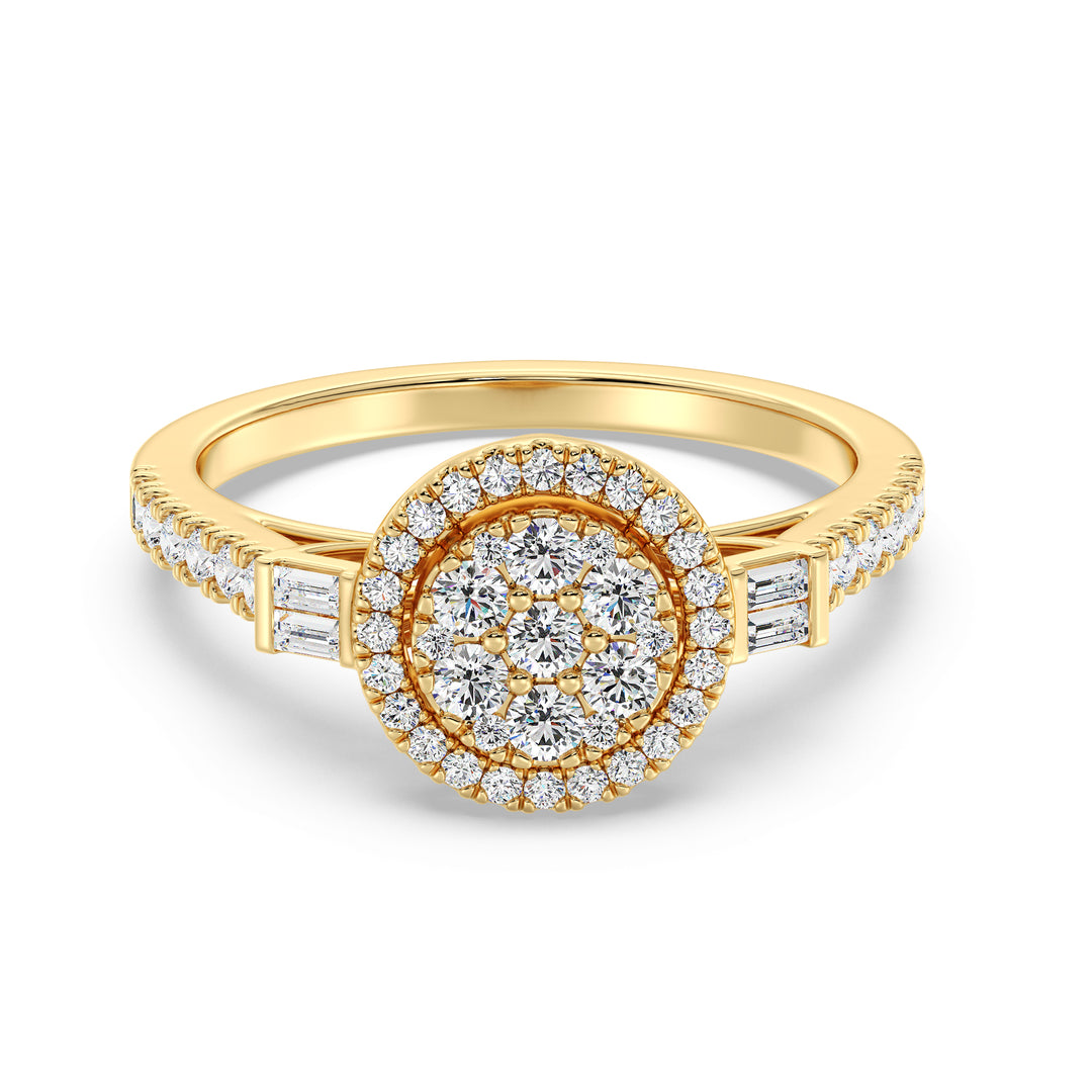 0,74 CTTW Lab-grown Diamant Round Cluster Halo Verlobungsring in 18K Gold