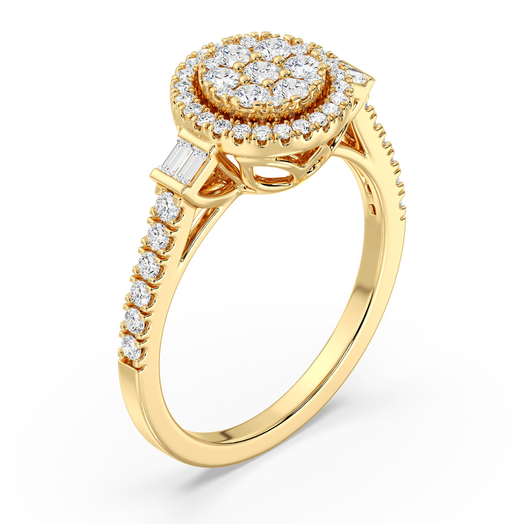 0,74 CTTW Lab-grown Diamant Round Cluster Halo Verlobungsring in 18K Gold