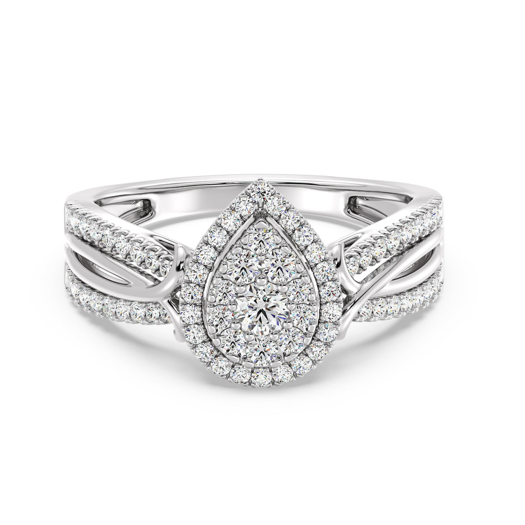 Labor angebautes Diamond Twisted Band Pear Cluster Halo -Verlobungsring in 18k Gold, 0,58cttw