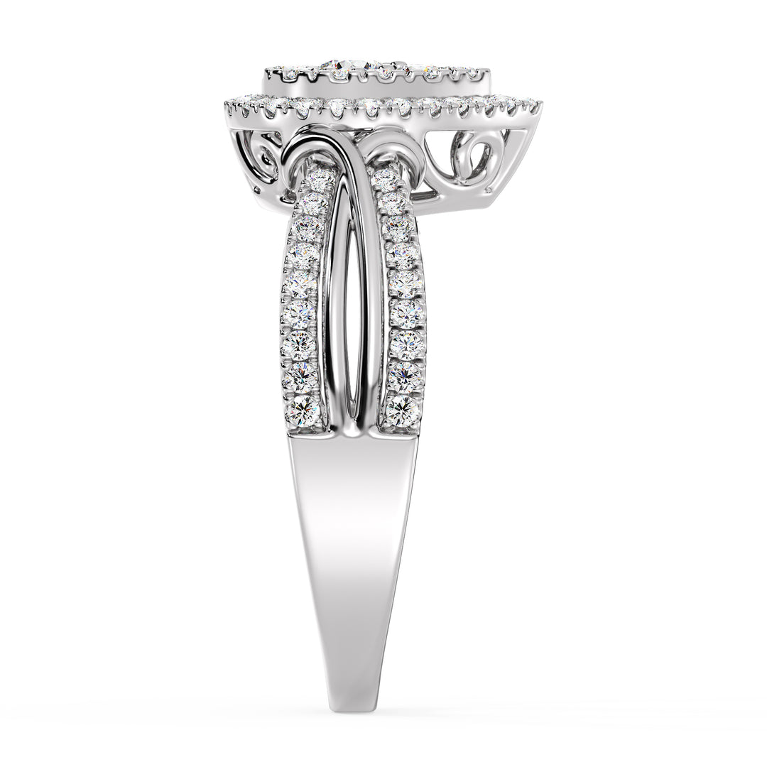 Band de diamant en diamant en laboratoire Bague de fiançailles halo en grappes en or 18 carats, 0,58cttw