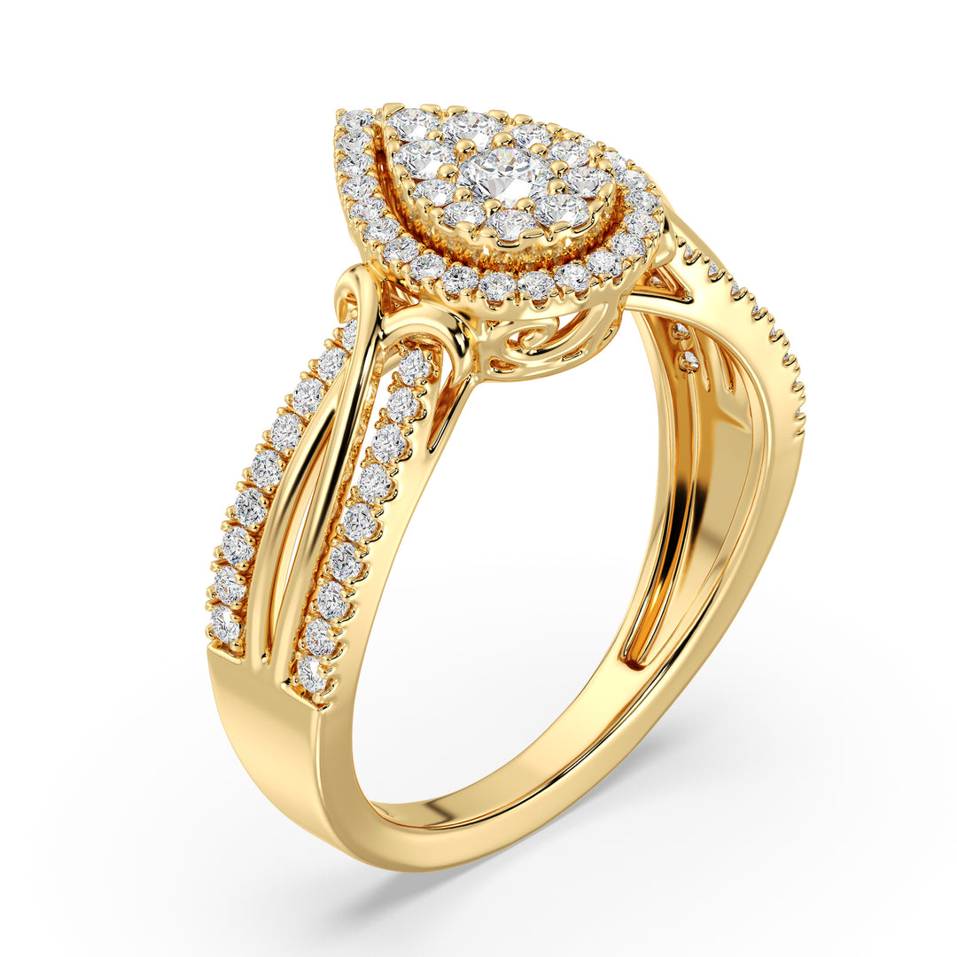 Lab vokst diamant Twisted Band Pear Cluster Halo Engagement Ring In 18K Gold, 0.58CTTW