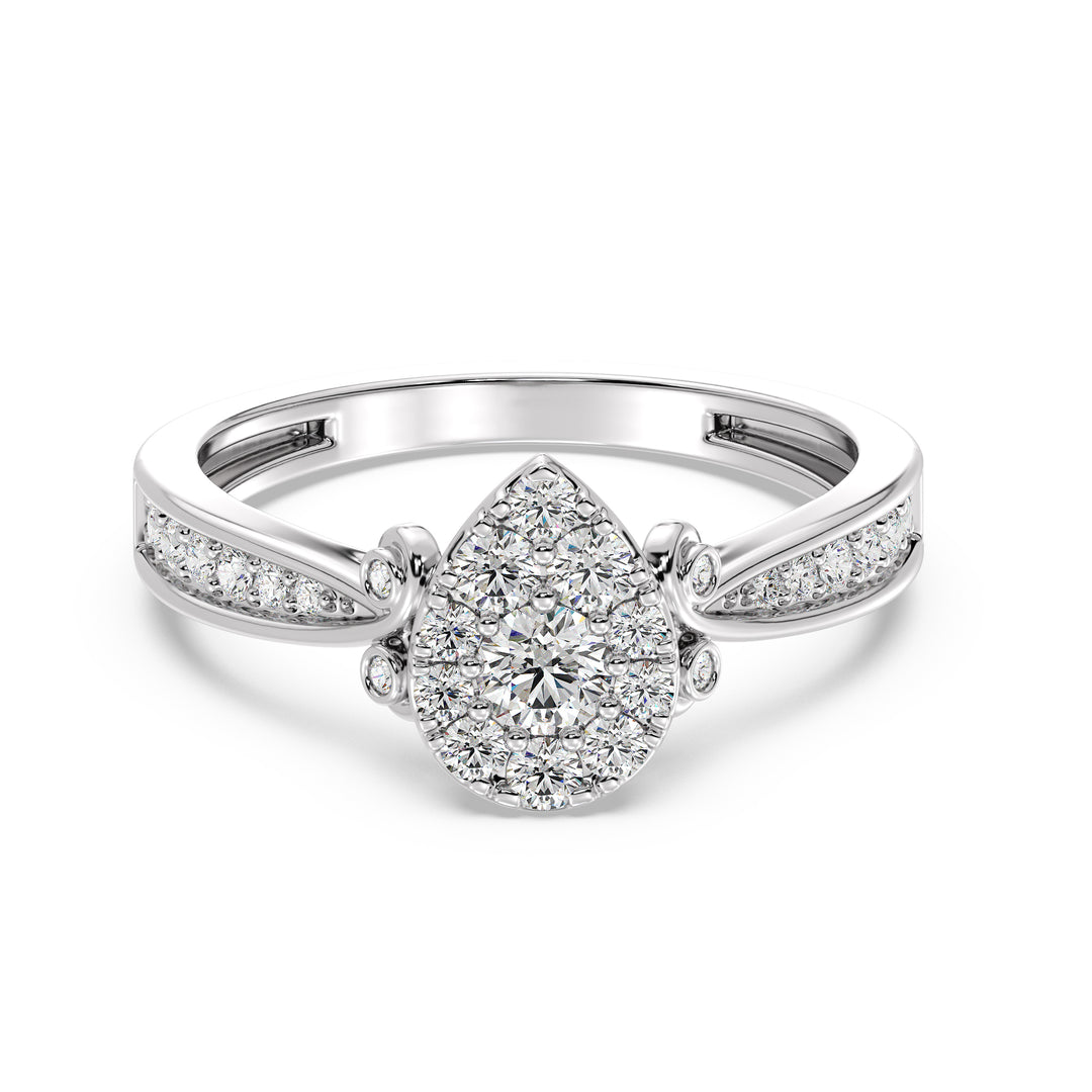 18K White Gold Pear Shape Cluster Halo Engagement Ring with 0.70CTTW Round EF-VS Lab-Grown Diamonds